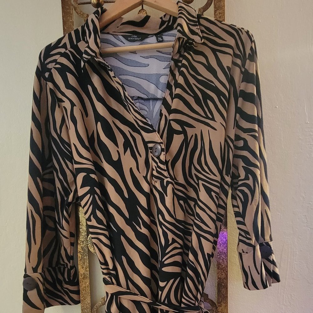 Mlle Gabrielle Zebra Print Belted Dress 3X New